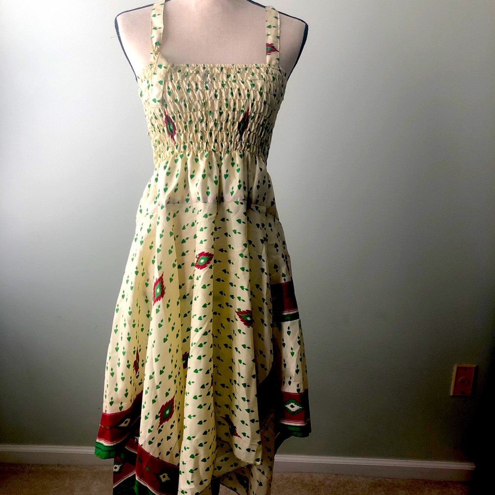 Cream/Green 100% Silk dress